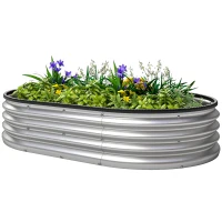 Outsunny 4.9' x 3' x 1' Large Outdoor Planter Box, Galvanized Raised Garden Bed with Metal Plant Stake,  Silver(m-2)