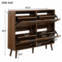 Modern Shoe Cabinet with Solid Tapered Wood Legs, Walnut Shoe Organizer with Double-Tier Storage, 41.5'' L x 9.5'' W x 36'' H, Walnut(m-3)