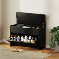 HOMCOM Shoe Storage Bench with Flip Drawer and Lift Top Storage, Entryway Bench with Seat Cushion for Hallway, Black(m-1)