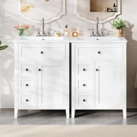 Double Bathroom Vanities with Tip-Out Top Drawer and 3 Pull-Out Drawers, Stylish Cabinets with Freestanding Design, 48" L x 18.5" W x 34" H, White(m-9)