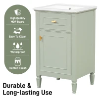 Functional Bathroom Vanity with Ceramic Sink and Tip-Out Top Drawer, Perfect Cabinet for Compact Bathrooms, 20" L x 18.5" W x 33.5" H, Green(m-5)