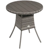 Outsunny 27.5" Outdoor Wicker Dining Table, PE Rattan Patio Furniture with Wood-plastic Composite Top, Grey(m-9)