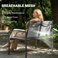 Outsunny Outdoor Garden Bench, 44 in Metal Patio Garden Park Bench with Breathable Mesh Fabric, 528 lb Load Capacity, Grey(m-5)