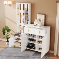 Functional Wardrobe Set with Multiple Compartments, Ideal Storage Unit for Hallways and Mudrooms, 21.5" L x 13.5" W x 68.5" H, White(m-6)