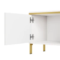 Modern High-Gloss TV Stand with Built-In Cable Management, Metal Legged TV Cabinet with Easy-Clean Surface, 67'' L x 15'' W x 19.5'' H, White(m-9)
