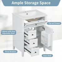 Double Bathroom Vanities with Tip-Out Top Drawer and 3 Pull-Out Drawers, Stylish Cabinets with Freestanding Design, 48" L x 18.5" W x 34" H, White(m-6)