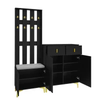 Functional Wardrobe Set with Multiple Compartments, Ideal Storage Unit for Hallways and Mudrooms, 21.5" L x 13.5" W x 68.5" H, Black(m-13)