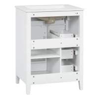 Sleek Bathroom Vanity with Tip-Out Top Drawer and 3 Pull-Out Drawers, Stylish Cabinet with Freestanding Design, 24" L x 18.5" W x 34" H, White(m-14)