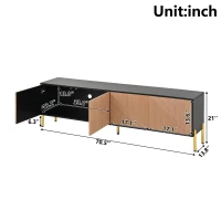 Modern TV Cabinet with Spacious Fully Enclosed Media Storage, Handle-Free 4-Door TV Stand with Slim Metal Legs, 70.5'' L x 14'' W x 21'' H, Black(m-3)