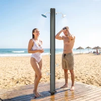 Outsunny 9.2 Gallon Solar Heated Outdoor Shower, 7.1ft with 2 Free-Rotating Shower Heads & Foot Showers for Poolside Beach Spa(m-1)