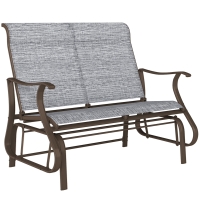 Outsunny 2-Person Outdoor Glider Bench, Patio Glider Loveseat Chair with Powder Coated Steel Frame, 2 Seats Porch Rocking Glider for Backyard, Lawn and Garden, Mixed Gray