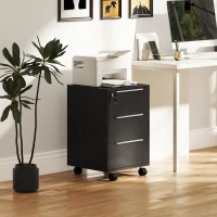HOMCOM 3 Drawer File Cabinet with Wheels, Vertical Filing Cabinet with Lock, Black(m-1)
