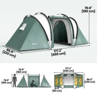 Outsunny Camping Tent with 2 Bedrooms and Living Area, 3000mm Waterproof Family Tent, for Fishing Hiking Festival, Army Green(m-3)