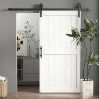 HOMCOM 42inx84in Barn Door with 7FT Sliding Door Hardware Kit, Handle, Upgraded Rollers and Floor Guide, Waterproof, White(m-1)
