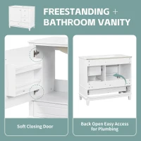 Spacious Bathroom Vanity with 3 Drawers and One-Door Cabinet, Freestanding Cabinet for Small Bathrooms, 36" L x 18.5" W x 33.5" H, White(m-5)