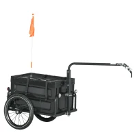 Aosom Steel Trailer for Bike, Bicycle Cargo Trailer with Foldable Storage Box and Safe Reflectors, Max Load 88LBS, Black(m-9)