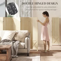 HOMCOM Wooden Room Divider with Pegboard Display, 8 Panel Folding Privacy Screen for Home Office, Natural Wood(m-6)