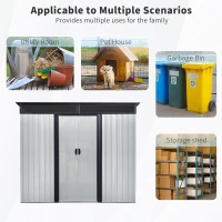 8ft x 6ft Outdoor Metal Storage Shed with Lockable Sliding Doors, Peaked Roof Metal House for Garden Tools, 93.5'' L x 68.5'' W x 77'' H, White+Black(m-5)