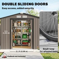 Outsunny 7' x 4' x 6' Garden Storage Shed Outdoor Patio Metal Tool Storage House w/ Foundation Kit and Double Doors Brown(m-5)