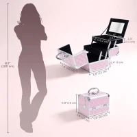 HOMCOM 3 Tier Diamond Texture Makeup Train Case Cosmetic Organizer with Mirror, Pink(m-3)