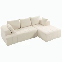 HOMCOM 101" Modular Sectional Sofa with Chaise, Chenille Boneless Cloud Sofa Bed, 3 Seater L-Shaped Couch, No Assembly, Beige(m-2)