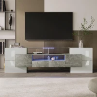 Spacious TV Stand with 6 Doors and 2 Drawers, Stylish Lowboard for Living Rooms, 78.5" L x 13.5" W x 23.5" H, White+Gray(m-5)
