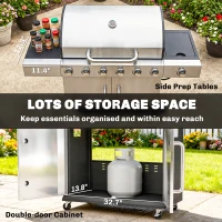 Outsunny 6 Burner Propane Gas Grill with Side Burner, Barbecue Grill with Cast Iron Grates, Wheels, Side Tables, Cabinet(m-7)