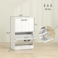 HOMCOM Shoe Cabinet 2 Flip Drawers Narrow Shoe Storage Unit Adjustable Dividers Entryway Hallway White(m-3)