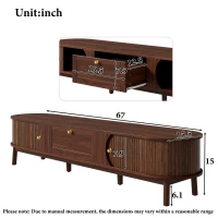 Sliding-Door TV Cabinet with Spacious Drawer and 2 Sliding Doors, Modern Wood TV Stand for Living Room, 67'' L x 15.5'' W x 15'' H, Walnut(m-3)