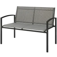 Outsunny Outdoor Garden Bench, 44 in Metal Patio Garden Park Bench with Breathable Mesh Fabric, 528 lb Load Capacity, Grey(m-2)