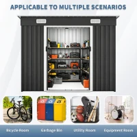 Outdoor Metal Storage Shed with Sliding Double Doors, Galvanized Steel Tool House with Lock‑Ready Holes, 94'' L x 48.5'' W x 71'' H, Black(m-4)