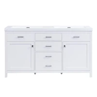 59-inch Double Sink Bathroom Vanity with Built-In Overflow, Transitional Bathroom Cabinet with Soft-Close Doors, 59'' L x 19.5'' W x 34'' H, White(m-2)