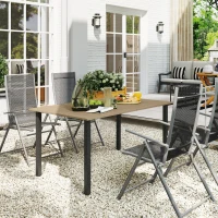 Outsunny 59" Outdoor Patio Table with Umbrella Hole, Outdoor Dining Table with Slatted Tabletop for Backyard Garden, Brown(m-8)