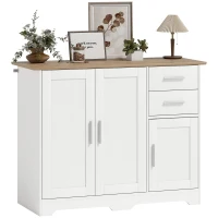 HOMCOM 40" Sideboard Buffet Cabinet, Modern Kitchen Storage Cabinet with 2 Drawers, 3 Doors & Adjustable Shelf, White(m-8)