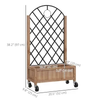 Outsunny Raised Garden Bed with Metal Trellis, Elevated Planter Box with Wheels and Drainage Holes, 20.5" x 9.8" x 38.2", Brown(m-3)