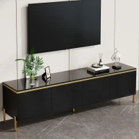Modern High-Gloss TV Stand with Built-In Cable Management, Metal Legged TV Cabinet with Easy-Clean Surface, 67'' L x 15'' W x 19.5'' H, Black(m-1)