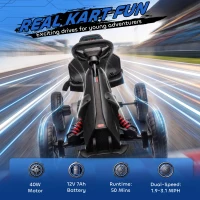 Aosom 12V Electric Go Kart for Kids, Ride On Toy with EVA Tires, 2 Speeds, Adjustable Seat, Safety Belt for 3-8 Years, Black(m-4)