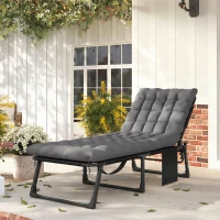 Outsunny 29.5" Wide Folding Chaise Lounge Chair Outdoor Tanning Chair, Camping Cot with Cushion, Side Pocket, Dark Grey(m-1)