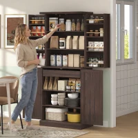 HOMCOM 72" Tall Kitchen Pantry Cabinet, Farmhouse Storage Cabinet with 8 Door Racks and Adjustable Shelves, Distressed Brown(m-8)