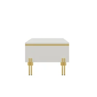Modern High-Gloss Coffee Table with Hidden Dual Drawers, Stain-Resistant Center Table with Metal Legs, 39.5'' L x 19.5'' W x 14'' H, White(m-14)