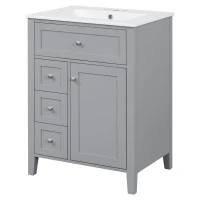 Double Bathroom Vanities with Tip-Out Top Drawer and 3 Pull-Out Drawers, Stylish Cabinets with Freestanding Design, 48" L x 18.5" W x 34" H, Gray(m-15)