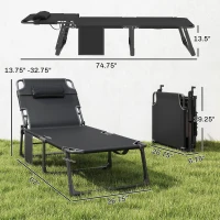 Outsunny Folding Chaise Lounge Chair Outdoor Tanning Chair with 5-Position Backrest, Cushion, Side Pocket, Dark Gray(m-3)