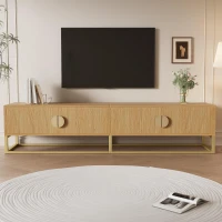 Spacious TV Cabinet with 4 Cabinet Doors, Smooth Sideboard with Integrated Soft-Close Hinges, 70.5" L x 15.5" W x 15.5" H, Natural(m-4)