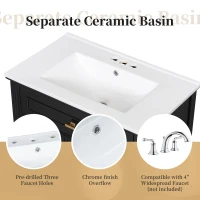 Spacious Vanity with Tip-Out Top Drawer and 2 Left-Side Drawers, Ideal Cabinet for Small-To-Medium Bathrooms, 30" L x 18.5" W x 33.5" H, Black(m-8)
