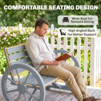 Outsunny 42" Wood Wagon Wheel Bench Garden Loveseat Rustic Seat Relaxing Lounge Chair Outdoor Decorative Seat Park Decor, Grey(m-7)