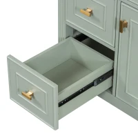 Spacious Vanity with Tip-Out Top Drawer and 2 Left-Side Drawers, Ideal Cabinet for Small-To-Medium Bathrooms, 30" L x 18.5" W x 33.5" H, Green(m-11)