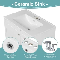 Stylish Bathroom Vanity with Easy-Clean Ceramic Sink and 3 Pre-Drilled Holes, Ideal Cabinet for Modern Bathrooms, 30" L x 18.5" W x 33.5" H, White(m-8)