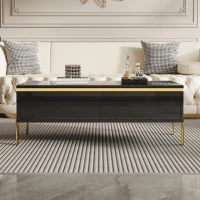 Modern High-Gloss Coffee Table with Hidden Dual Drawers, Stain-Resistant Center Table with Metal Legs, 39.5'' L x 19.5'' W x 14'' H, Black(m-7)