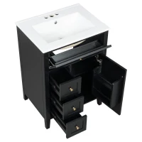 Double Bathroom Vanities with Tip-Out Top Drawer and 3 Pull-Out Drawers, Stylish Cabinets with Freestanding Design, 48" L x 18.5" W x 34" H, Black(m-14)