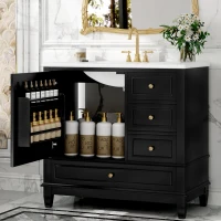 Spacious Bathroom Vanity with 3 Drawers and One-Door Cabinet, Freestanding Cabinet for Small Bathrooms, 36" L x 18.5" W x 33.5" H, Black(m-9)